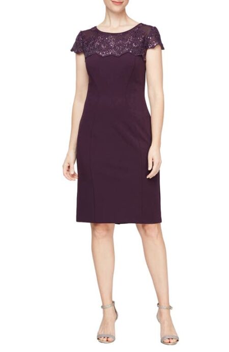  Sequin Embroidered Yoke Sheath Cocktail Dress in Eggplant at Nordstrom   