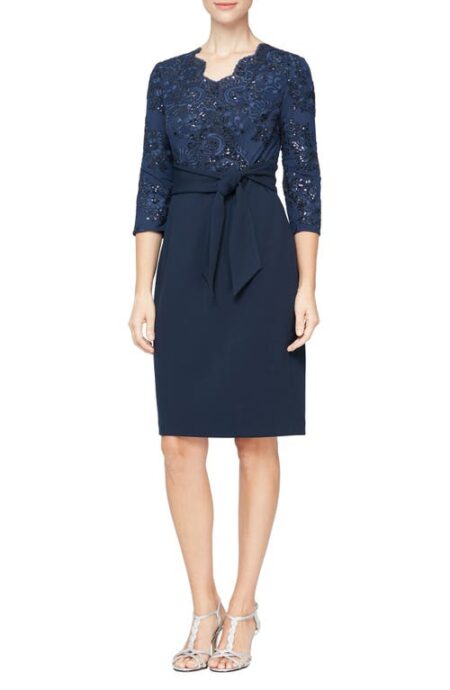  Sequin Embroidery Cocktail Sheath Dress in Navy at Nordstrom   