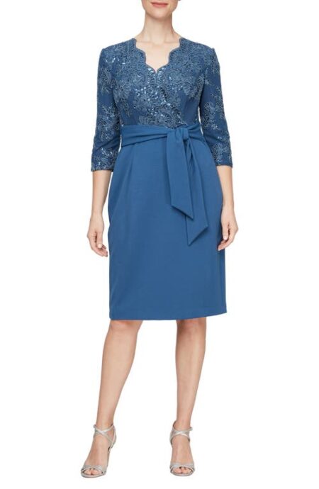  Sequin Embroidery Cocktail Sheath Dress in Vintage Blue at Nordstrom   