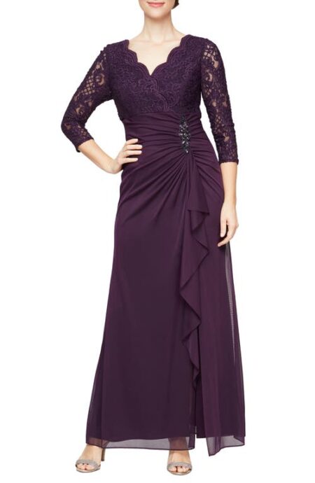 Sequin Embroidery Empire Waist Gown in Eggplant at Nordstrom   P