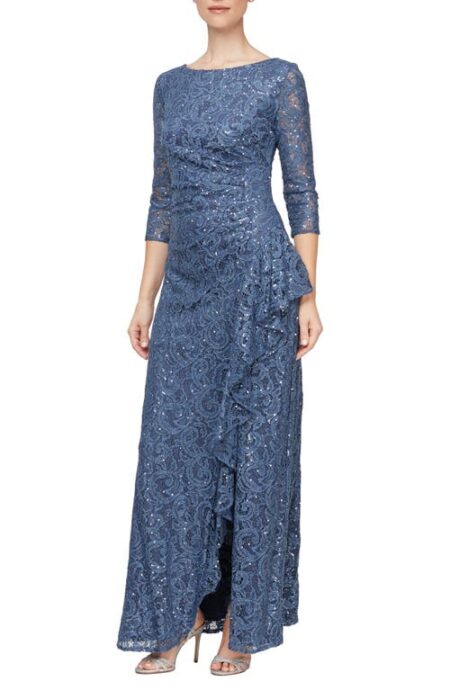  Sequin Lace A-Line Gown in Wedgewood at Nordstrom   P