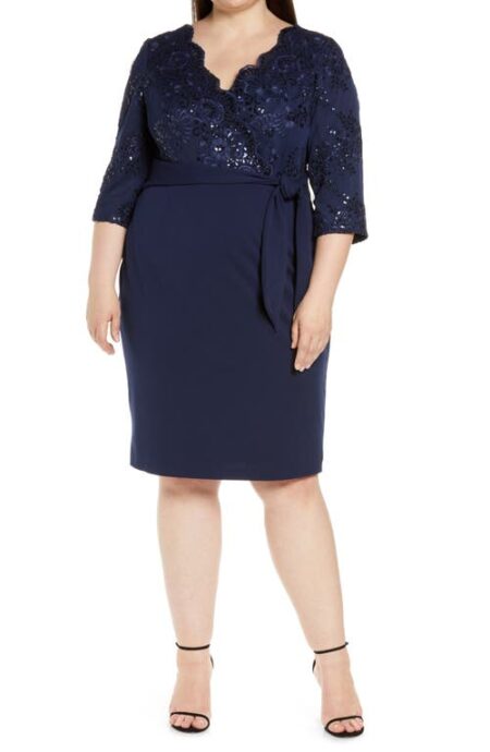  Sequin Lace Bodice Cocktail Dress in Navy at Nordstrom   W