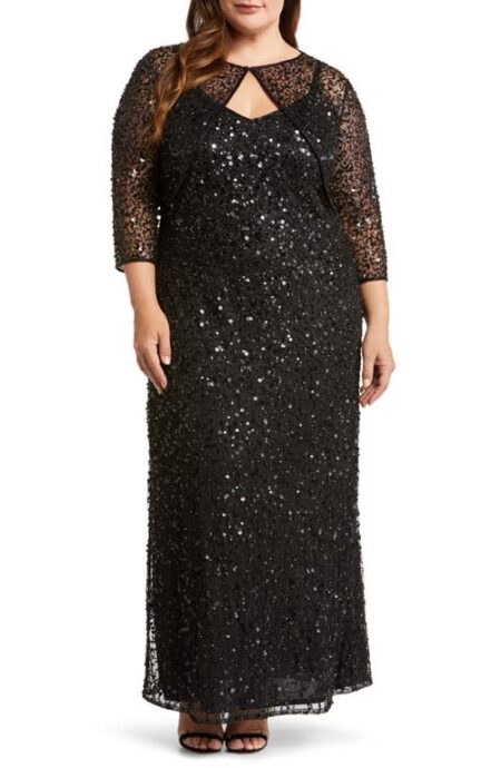  Sequin Mesh Gown with Jacket in Black   at Nordstrom   W