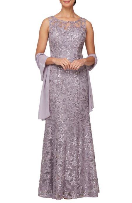  Sequin Sleeveless Gown with Shawl in Wisteria at Nordstrom   