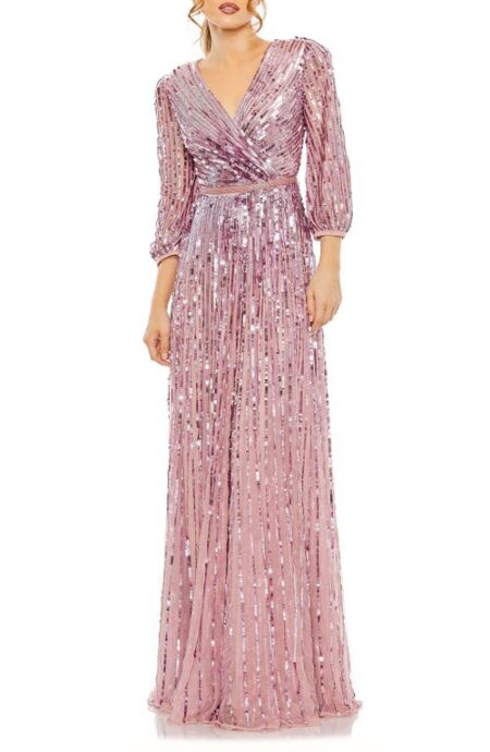 Sequin Surplice Tulle Gown in Mauve at Nordstrom   