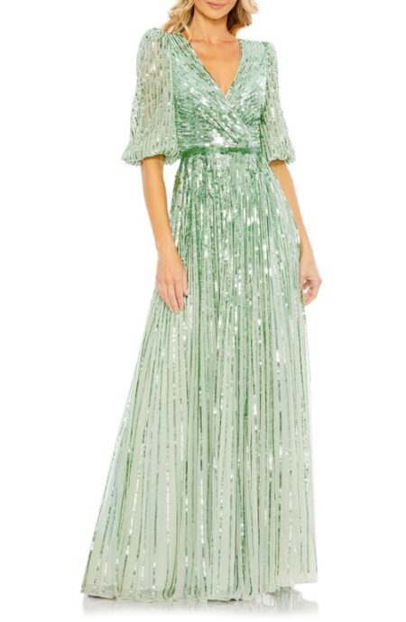  Sequin Surplice Tulle Gown in Sage at Nordstrom   