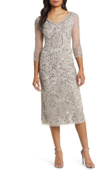  Sequin & Beaded Cocktail Sheath Dress in Silver at Nordstrom   