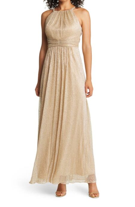  Shirred Halter Gown in Gold at Nordstrom   