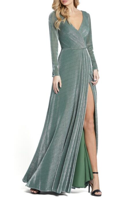  Sparkle Long Sleeve Gown in Jade Green at Nordstrom   