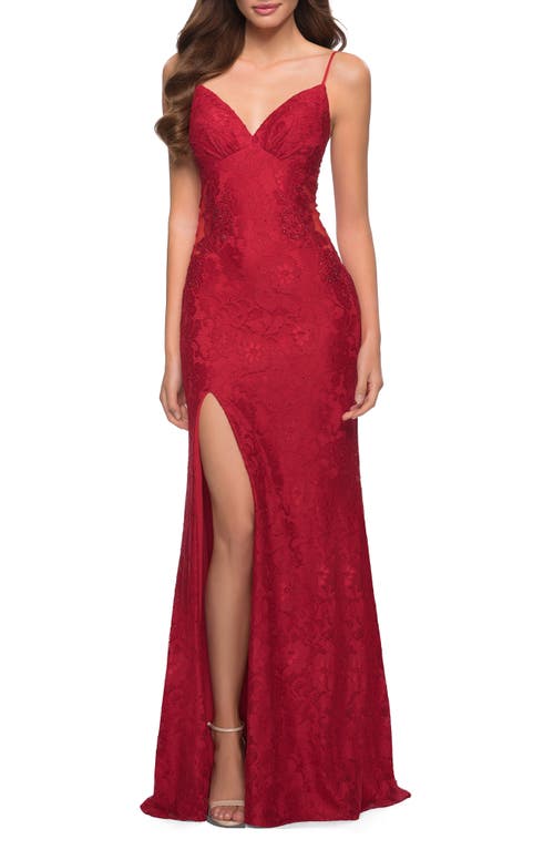 Sparkle Stretch Lace Open Back Sheath Gown in Red at Nordstrom   Regular