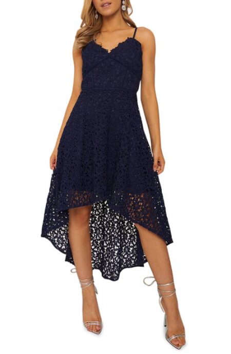  Strappy Lace High-Low Dress in Navy at Nordstrom   