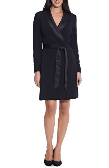  Tux Long Sleeve Crepe Faux Wrap Dress in Black at Nordstrom   