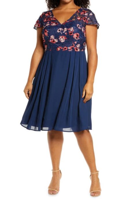  V-Neck Crochet Lace A-Line Dress in Navy at Nordstrom   W