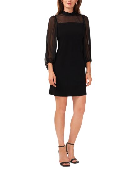  Women's Chiffon-Sleeve Bodycon Dress Black