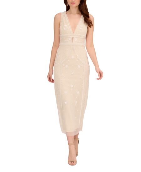  Women's Embellished Ankle-Length Gown Ivory Pearl