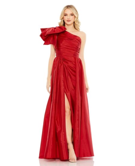 Women's Ieena Draped Bow One Shoulder Over Skirt Gown Burgundy