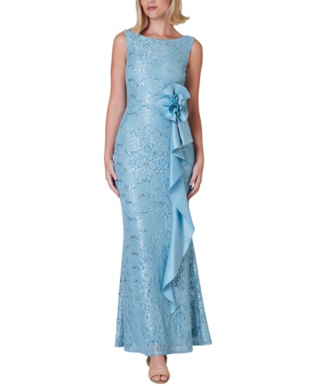  Women's Lace Rosette Sash Gown Seafoam