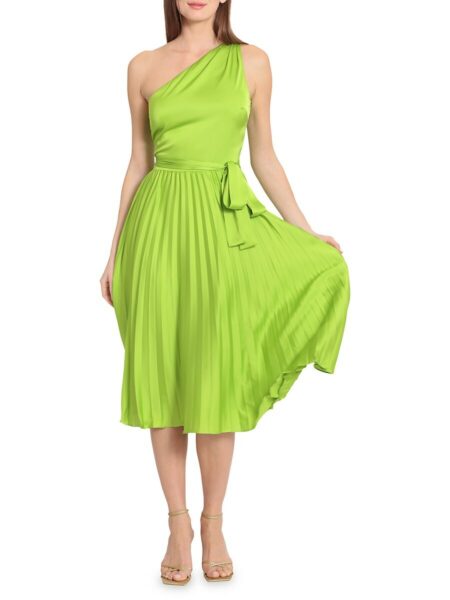  Women's Pleated One Shoulder Midi Dress Maw Green   