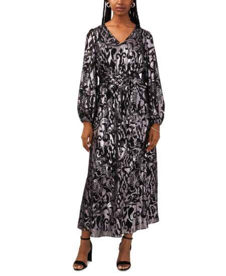  Women's Printed Belted Maxi Dress Black