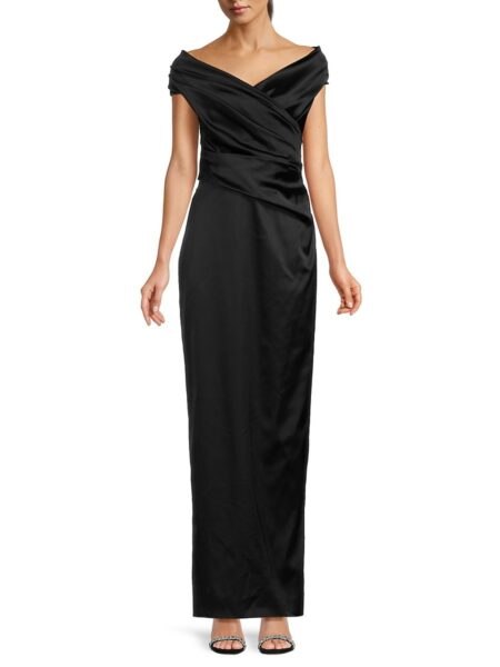  Women's Ruched Surplice Gown Black   