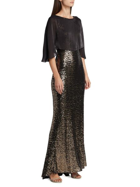  Women's Sequined Cape Gown Black   