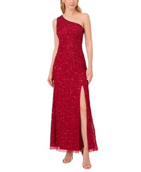  Women's Sequined One-Shoulder Gown Cranberry