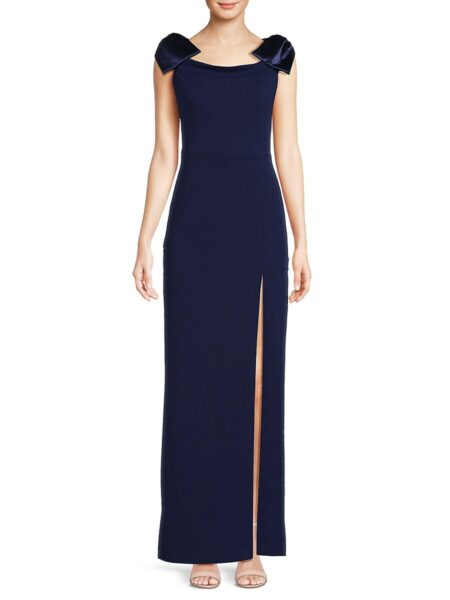  Women's Stretch Crepe Slit Gown Navy   
