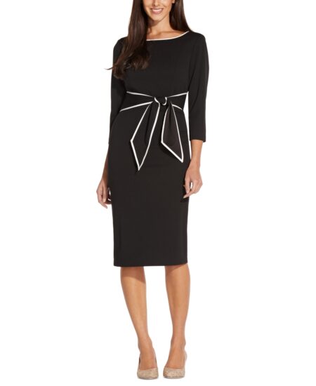  Women's Tipped Tie-Front / -Sleeve Dress Black/Ivory